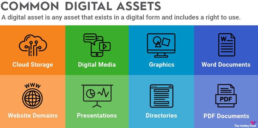 alt=''common digital assets example like , cloud storage , graphics pdf documents etc''.